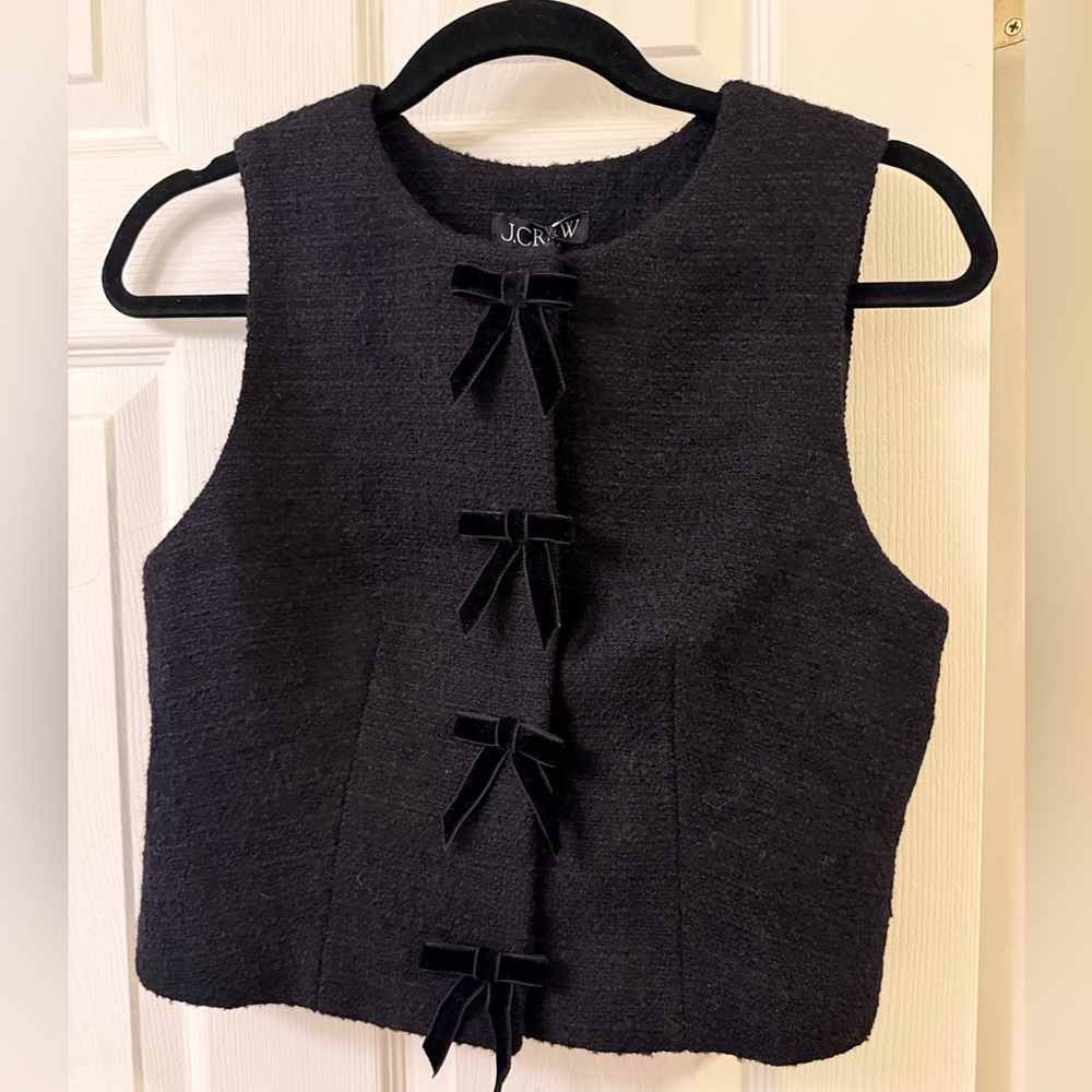 J.Crew Women's Black Tweed Bow-Accent Sleeveless Top